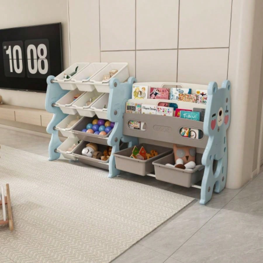 Kids Toy Storage Organizer, Toy Organizer with 2 Tier Bookshelf, Toy Storage with Shelf and 12 Toy Bins, Kids Bookshelf and Toy Storage Playroom, Bedroom, Kids Room, Classroom
