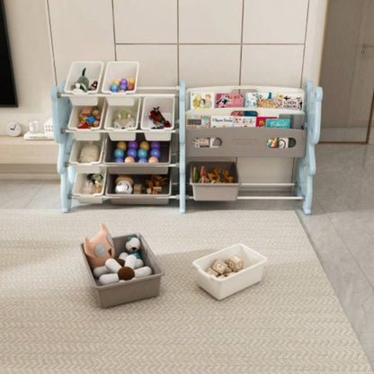 Kids Toy Storage Organizer, Toy Organizer with 2 Tier Bookshelf, Toy Storage with Shelf and 12 Toy Bins, Kids Bookshelf and Toy Storage Playroom, Bedroom, Kids Room, Classroom