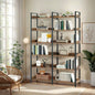 6 - Tier Industrial Bookshelf, 67 Wooden Bookshelf with Open Shelves, Freestanding Metal Frame Bookcase Storage and Display, Modern Book Shelves Bedroom, Living Room and Home Office, Brown