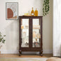 2 Doors Curio Cabinet with Tempered Glass Doors, Curio Cabinets with Mirrored Back Panel and Adjustable Shelves, Lighted Display Cabinet Home, Office Light Bulb Included OAK