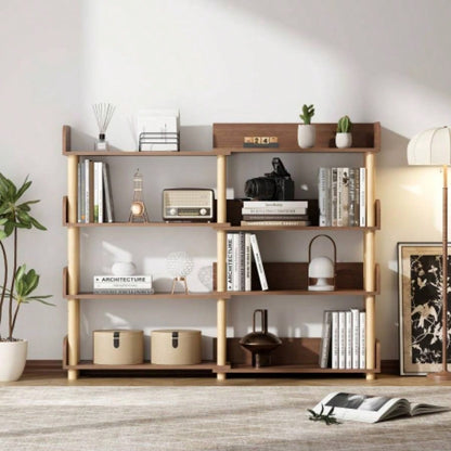 4 Tier Retractable Rotatable Bookcases, Wooden Corner Book Shelf, Storage Rack CDs/Movies/Books, Rustic Brown Bookcase, Utility Organizer Shelves Living Room Home Office
