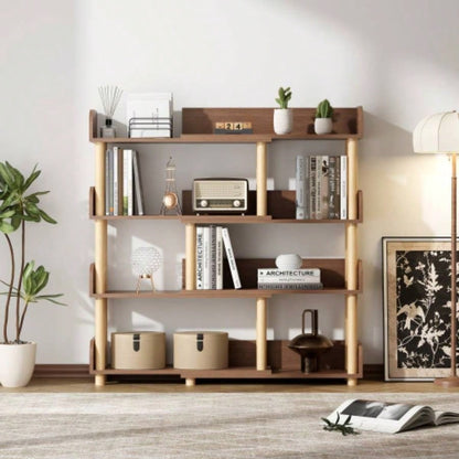 4 Tier Retractable Rotatable Bookcases, Wooden Corner Book Shelf, Storage Rack CDs/Movies/Books, Rustic Brown Bookcase, Utility Organizer Shelves Living Room Home Office