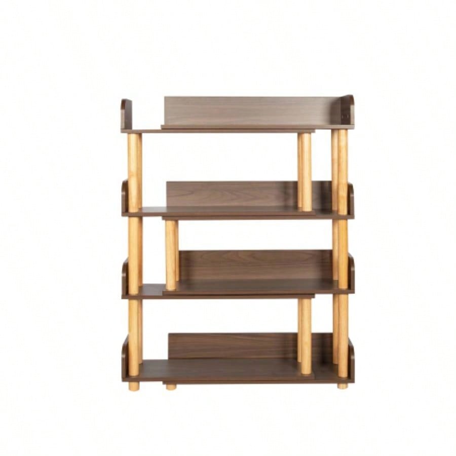 4 Tier Retractable Rotatable Bookcases, Wooden Corner Book Shelf, Storage Rack CDs/Movies/Books, Rustic Brown Bookcase, Utility Organizer Shelves Living Room Home Office