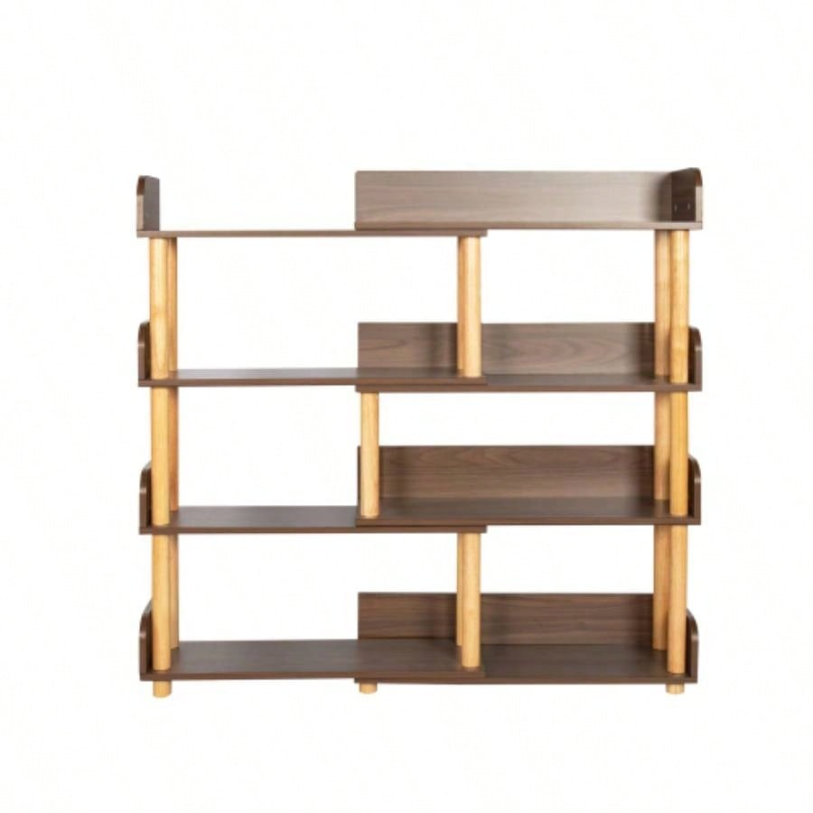 4 Tier Retractable Rotatable Bookcases, Wooden Corner Book Shelf, Storage Rack CDs/Movies/Books, Rustic Brown Bookcase, Utility Organizer Shelves Living Room Home Office