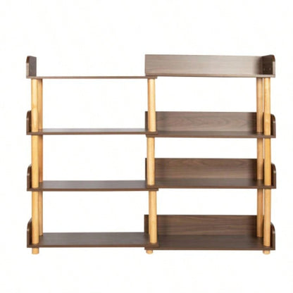 4 Tier Retractable Rotatable Bookcases, Wooden Corner Book Shelf, Storage Rack CDs/Movies/Books, Rustic Brown Bookcase, Utility Organizer Shelves Living Room Home Office