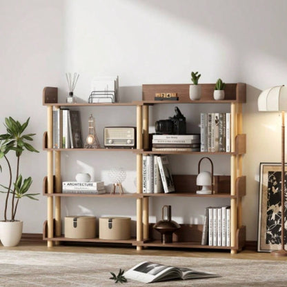 4 Tier Retractable Rotatable Bookcases, Wooden Corner Book Shelf, Storage Rack CDs/Movies/Books, Rustic Brown Bookcase, Utility Organizer Shelves Living Room Home Office
