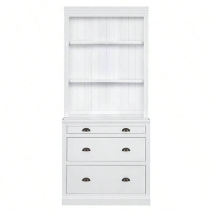 83.4Tall Bookshelf with LED Lighting, Modern Bookcase with 3 Drawer and Open Shelves, Storage Bookshelf Living Room, Home Office, White