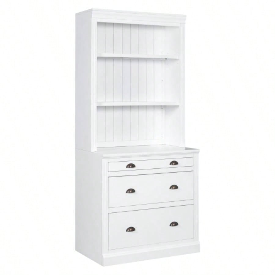 83.4Tall Bookshelf with LED Lighting, Modern Bookcase with 3 Drawer and Open Shelves, Storage Bookshelf Living Room, Home Office, White