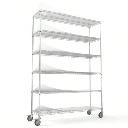 6 Tier Wire Shelving Unit, 6000 LBS NSF Height Adjustable Metal Garage Storage Shelves with Wheels, Heavy Duty Storage Wire Rack Metal Shelves - - 186082