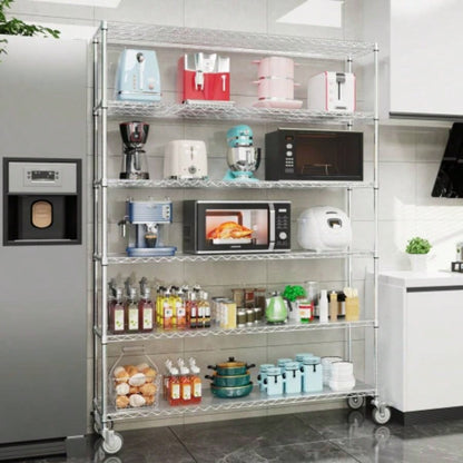 6 Tier Wire Shelving Unit, 6000 LBS NSF Height Adjustable Metal Garage Storage Shelves with Wheels, Heavy Duty Storage Wire Rack Metal Shelves - - 186082