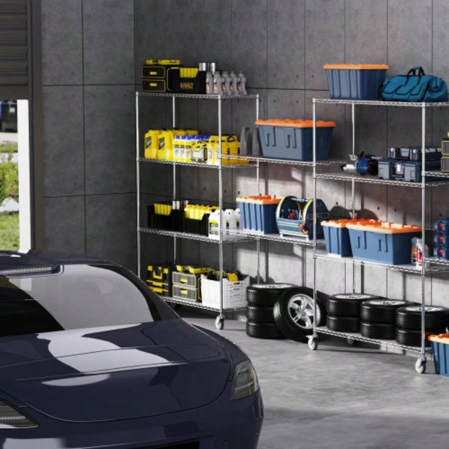 6 Tier Wire Shelving Unit, 6000 LBS NSF Height Adjustable Metal Garage Storage Shelves with Wheels, Heavy Duty Storage Wire Rack Metal Shelves - - 186082