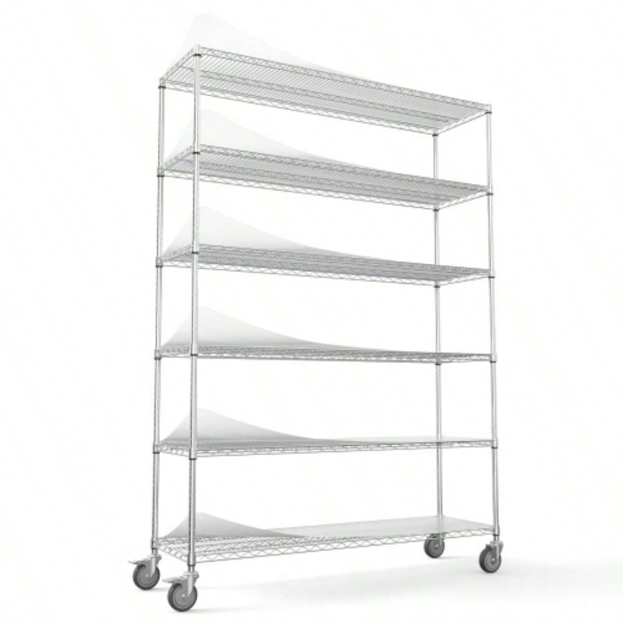 6 Tier Wire Shelving Unit, 6000 LBS NSF Height Adjustable Metal Garage Storage Shelves with Wheels, Heavy Duty Storage Wire Rack Metal Shelves - - 186082