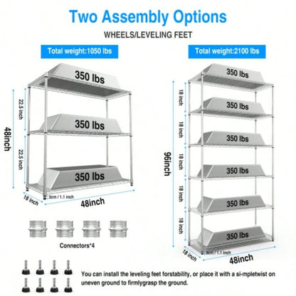 2 Pack 3 Tier Shelf Wire Shelving Unit, 2P - 3TWL1848 - C - LKJ