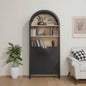 61 Tall Arched Cabinets, Bookcase with storage, Mid - Modern 5 - Tier Bookshelf with Door, Black