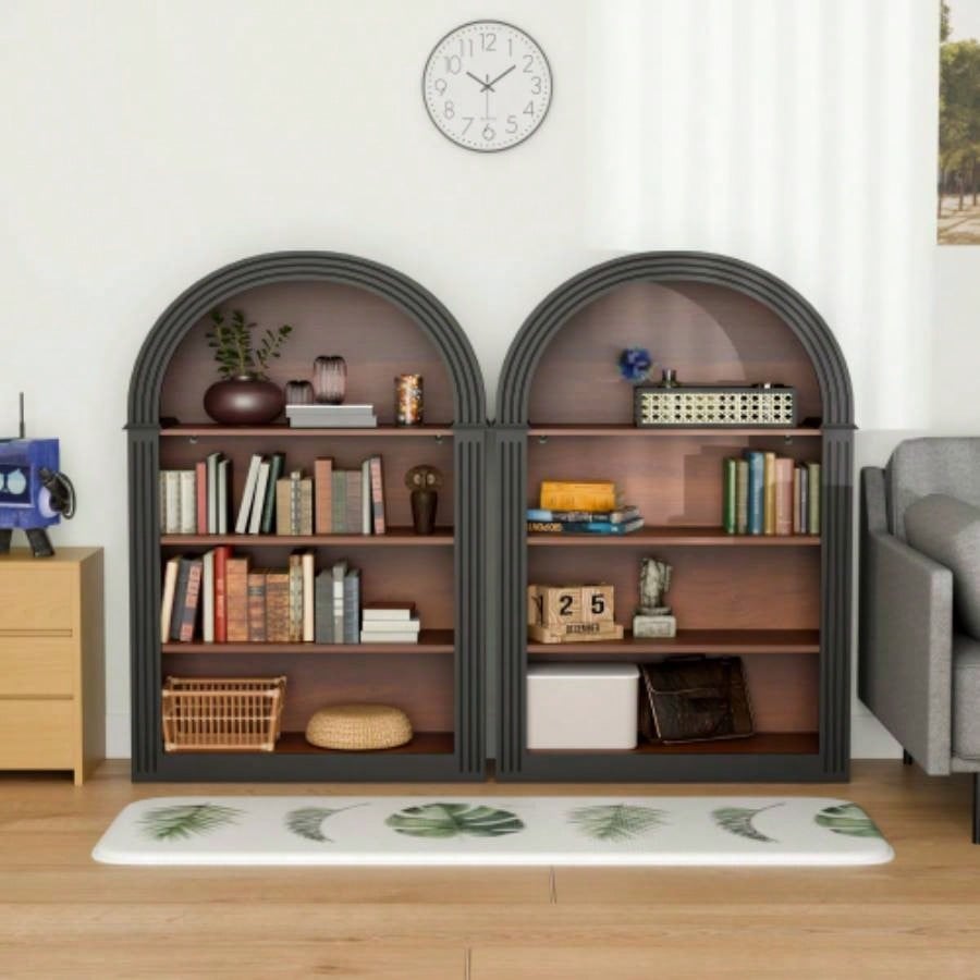 Bookcase, 4 - Shelf Tall Bookshelf, 45.66 Wood Open Display Floor Arched Bookcase, Large Storage Organizer Library, Bedroom, and Living Room Black
