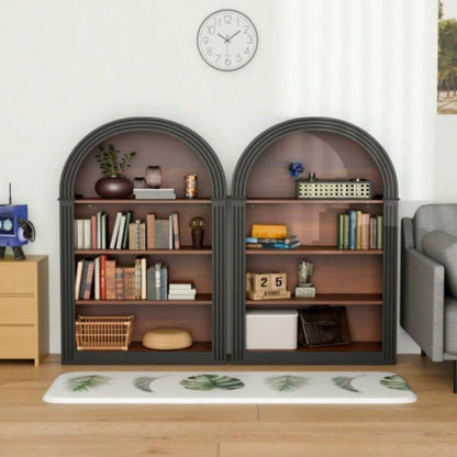 Bookcase, 4 - Shelf Tall Bookshelf, 45.66 Wood Open Display Floor Arched Bookcase, Large Storage Organizer Library, Bedroom, and Living Room Black