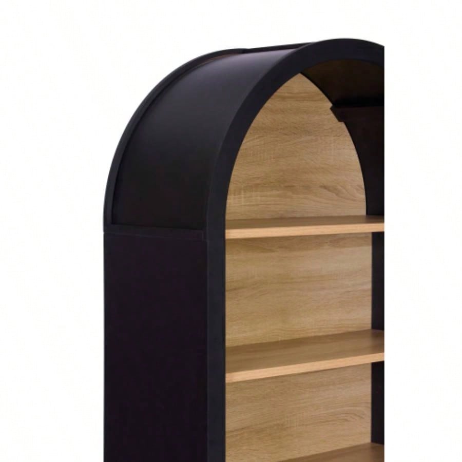 61 Tall Arched Cabinets, Bookcase with storage, Mid - Modern 5 - Tier Bookshelf with Door, Black