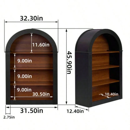 Bookcase, 4 - Shelf Tall Bookshelf, 45.66 Wood Open Display Floor Arched Bookcase, Large Storage Organizer Library, Bedroom, and Living Room Black