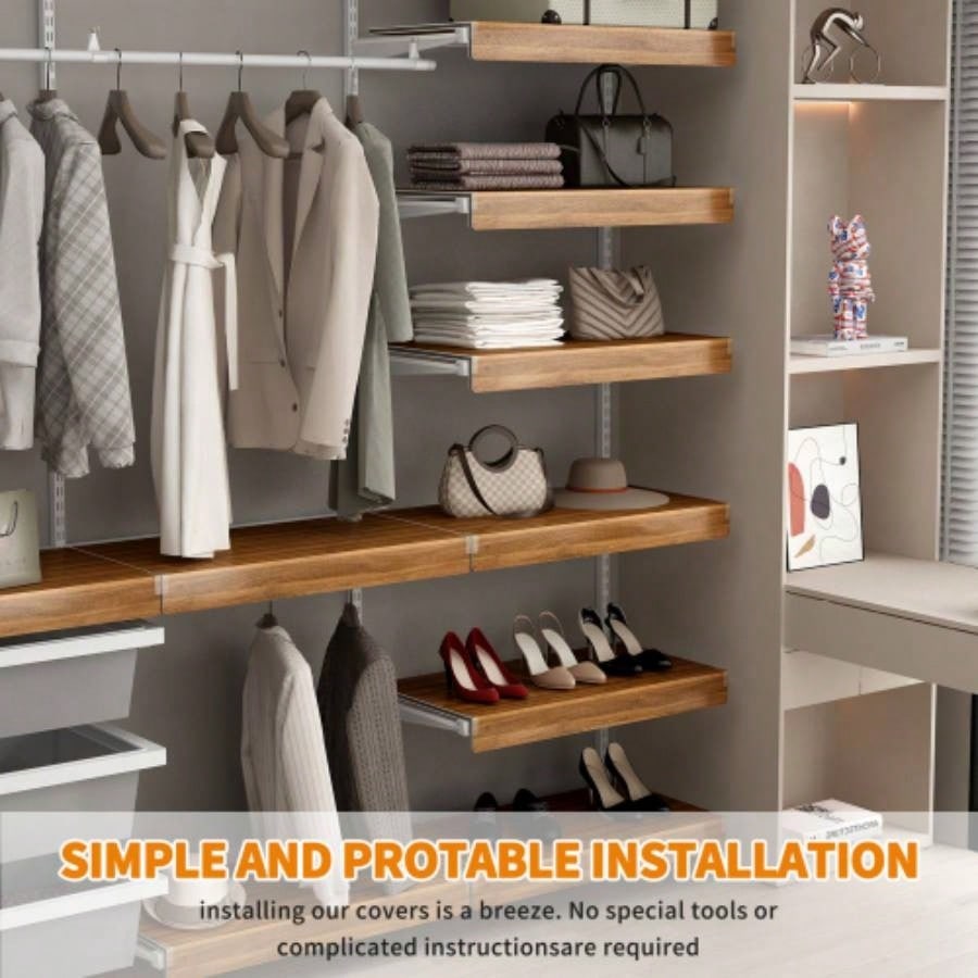 WALNUT Color 5 Pcs Wire Shelf Covers, Foamed PVC Wire Rack Covers Removable Closet Not Wood Pantry Shelves Cabinet Bathroom Kitchen Shelving Decoration