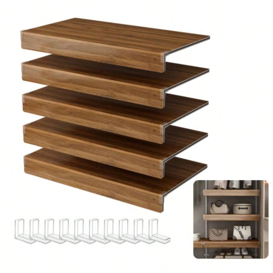 WALNUT Color 5 Pcs Wire Shelf Covers, Foamed PVC Wire Rack Covers Removable Closet Not Wood Pantry Shelves Cabinet Bathroom Kitchen Shelving Decoration