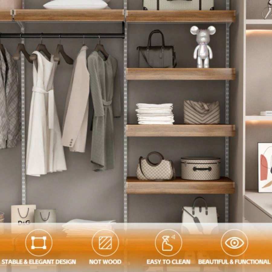 WALNUT Color 5 Pcs Wire Shelf Covers, Foamed PVC Wire Rack Covers Removable Closet Not Wood Pantry Shelves Cabinet Bathroom Kitchen Shelving Decoration