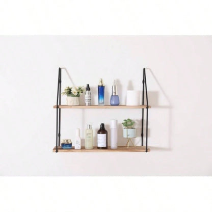 Gardenia Floating Shelf with Metal Brackets, Wall Mounted Rustic Wood Wall Storage, Decorative Hanging Display Trophy, Photo Frames, Collectibles, and Much More 2 - Tier - Natural Wood