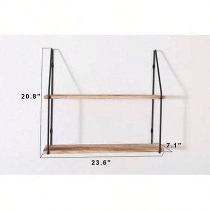 Gardenia Floating Shelf with Metal Brackets, Wall Mounted Rustic Wood Wall Storage, Decorative Hanging Display Trophy, Photo Frames, Collectibles, and Much More 2 - Tier - Natural Wood