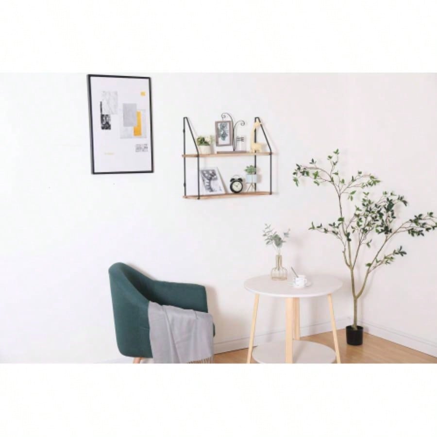 Gardenia Floating Shelf with Metal Brackets, Wall Mounted Rustic Wood Wall Storage, Decorative Hanging Display Trophy, Photo Frames, Collectibles, and Much More 2 - Tier - Natural Wood