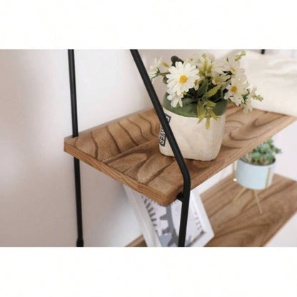 Gardenia Floating Shelf with Metal Brackets, Wall Mounted Rustic Wood Wall Storage, Decorative Hanging Display Trophy, Photo Frames, Collectibles, and Much More 2 - Tier - Natural Wood