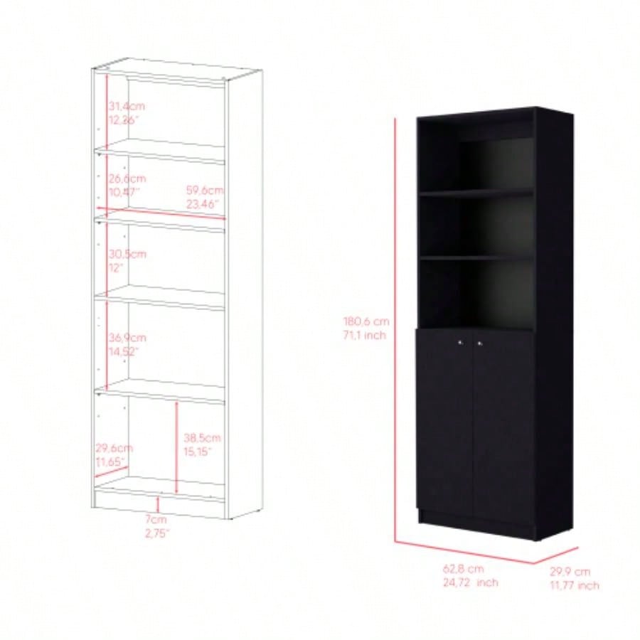 Bookcase Dual - Door Benzoni, Office, Black