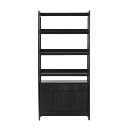 Transitional Wide Reeded Bookshelf with Drawers on Bottom - Black