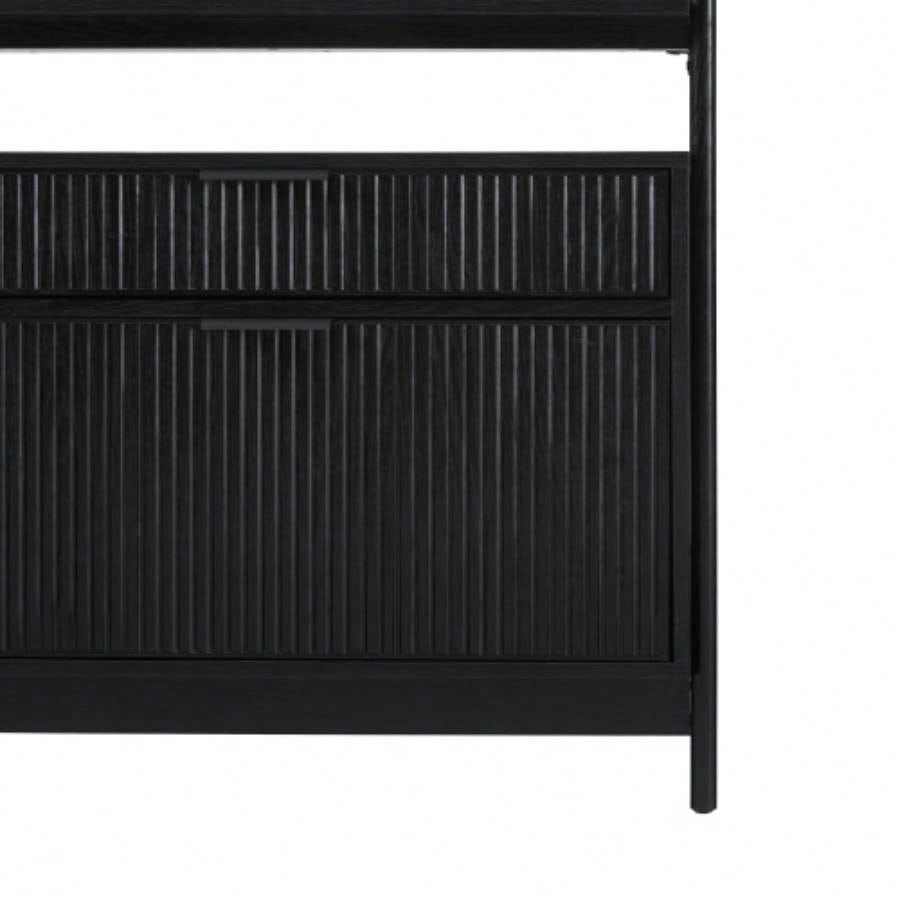 Transitional Wide Reeded Bookshelf with Drawers on Bottom - Black