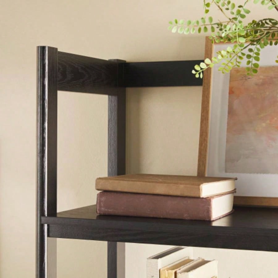Transitional Wide Reeded Bookshelf with Drawers on Bottom - Black