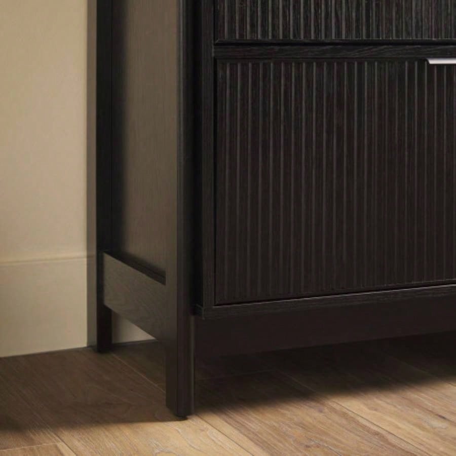Transitional Wide Reeded Bookshelf with Drawers on Bottom - Black