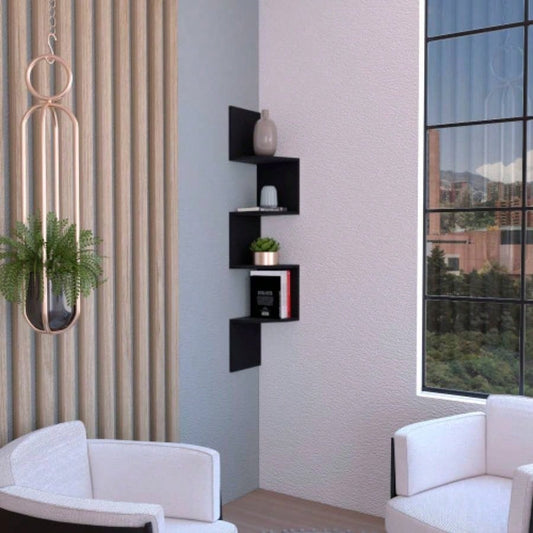 Roy Corner Floating Shelf, Modern 4 - Tier Display, Black