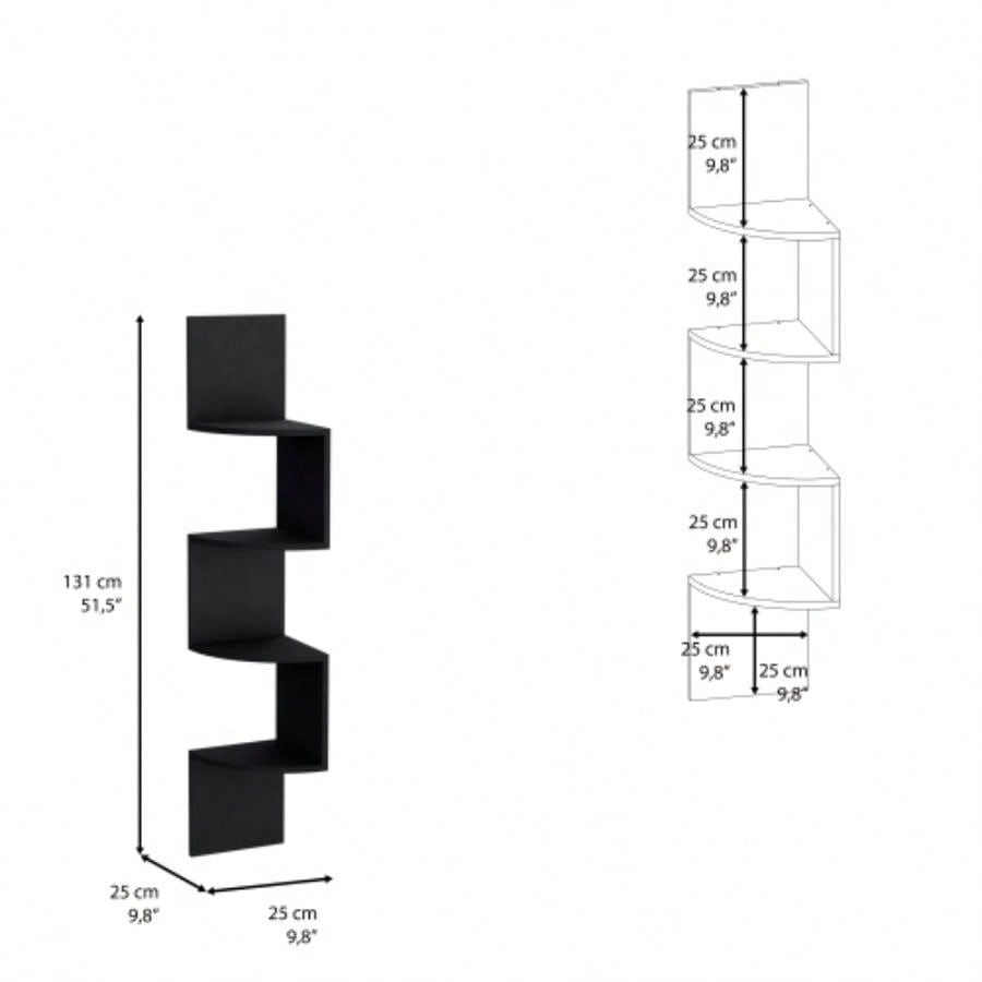 Roy Corner Floating Shelf, Modern 4 - Tier Display, Black