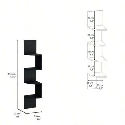 Roy Corner Floating Shelf, Modern 4 - Tier Display, Black