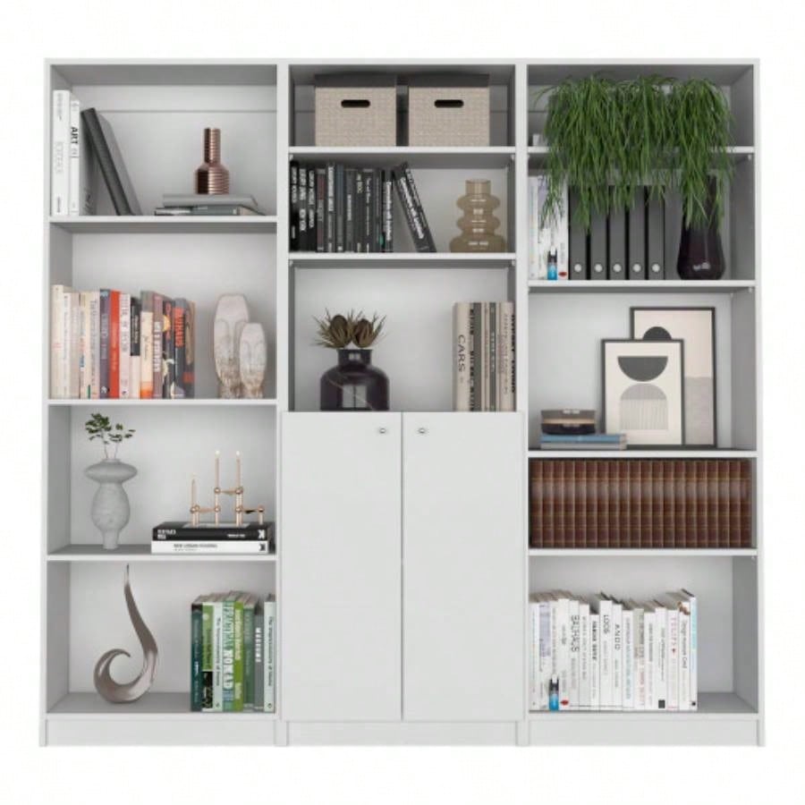 3 Piece Living Room Set with 3 Bookcases, White