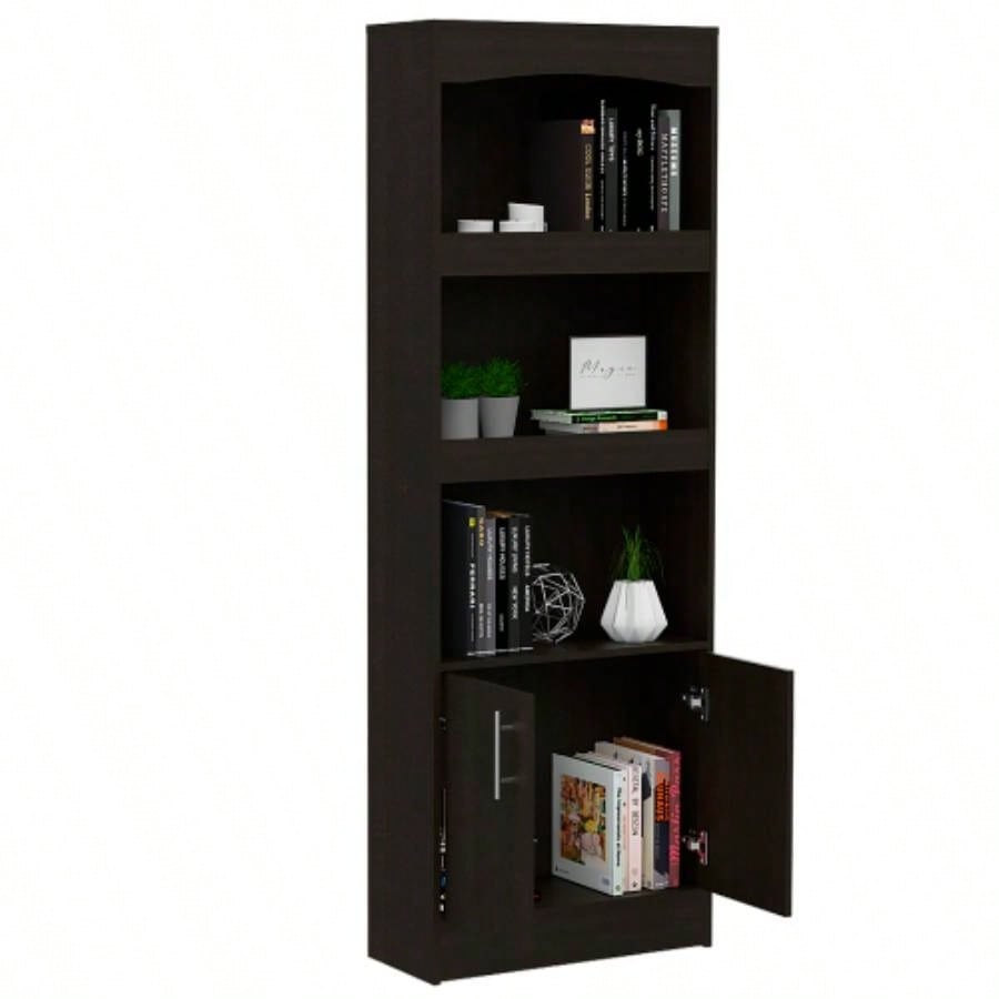 Bookcase Denver, Metal Hardware, Black Wengue