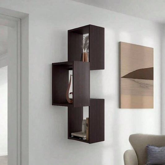 Wall Shelf, 3 Shelves, Black Wengue