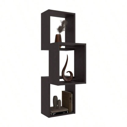 Wall Shelf, 3 Shelves, Black Wengue