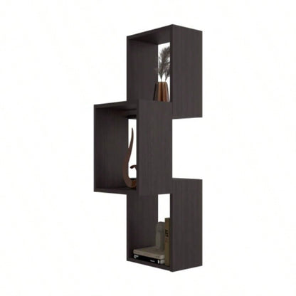 Wall Shelf, 3 Shelves, Black Wengue