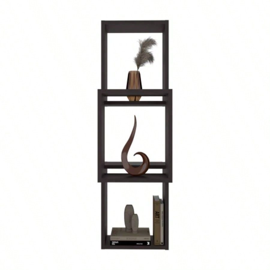 Wall Shelf, 3 Shelves, Black Wengue