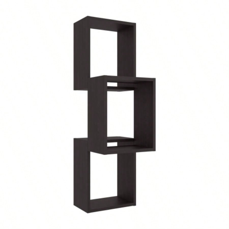 Wall Shelf, 3 Shelves, Black Wengue