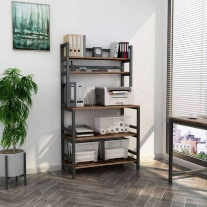 5 - Tier Kitchen Bakers Rack with Hutch 32 Inches Microwave Oven Stand with Shelves standing Kitchen Utility Storage Organizer with Hooks Countertop, Rustic Brown