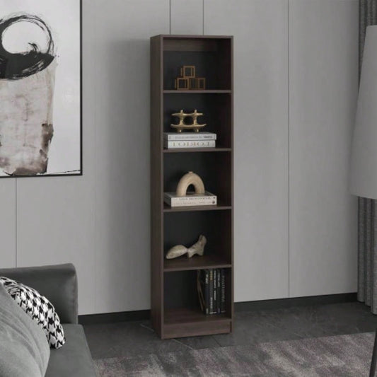 XS Bookcase Compact Bookshelf with Multiple Shelves, Dark Walnut/ Black Wengue