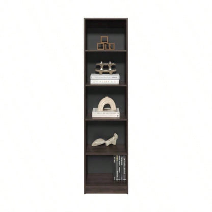 XS Bookcase Compact Bookshelf with Multiple Shelves, Dark Walnut/ Black Wengue