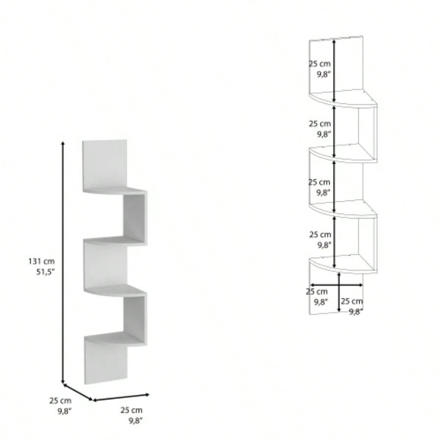Roy Corner Floating Shelf, Modern 4 - Tier Display, White