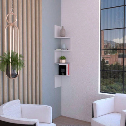 Roy Corner Floating Shelf, Modern 4 - Tier Display, White
