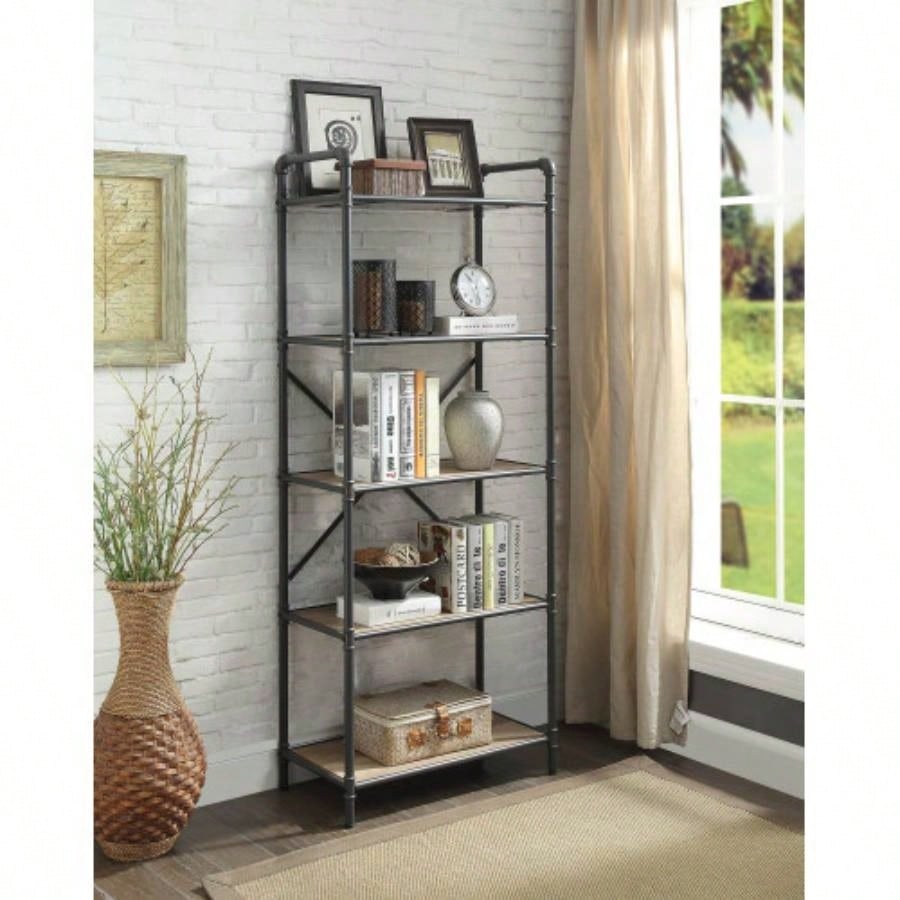 Itzel Antique Oak Sandy Gray Bookshelf